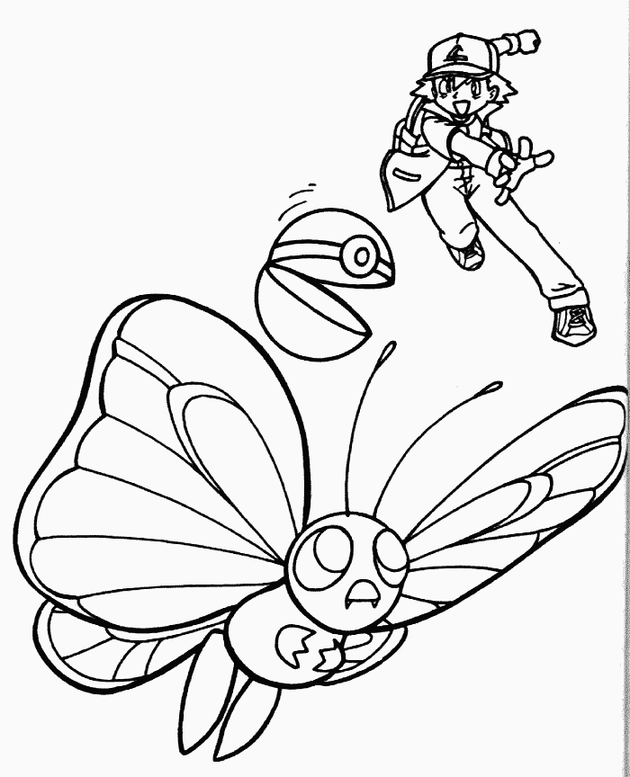 Ash And ButterFree Coloring Pages