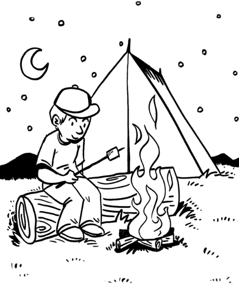 Camping campfire coloring page