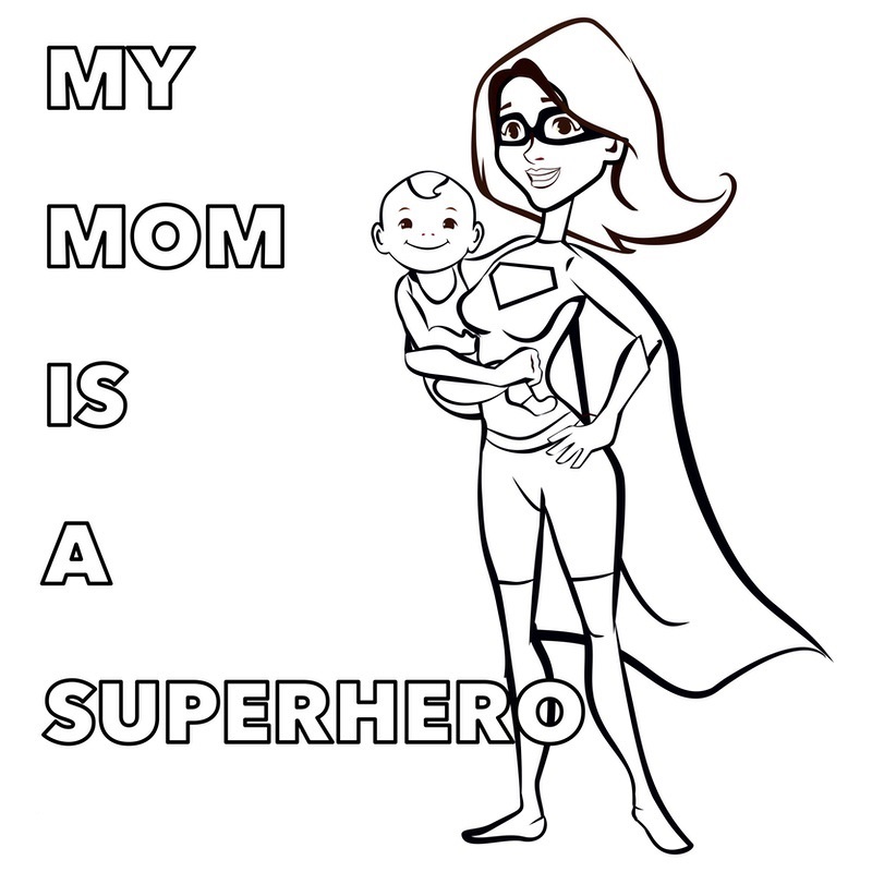 Cartoon Mom Super Hero Coloring Page