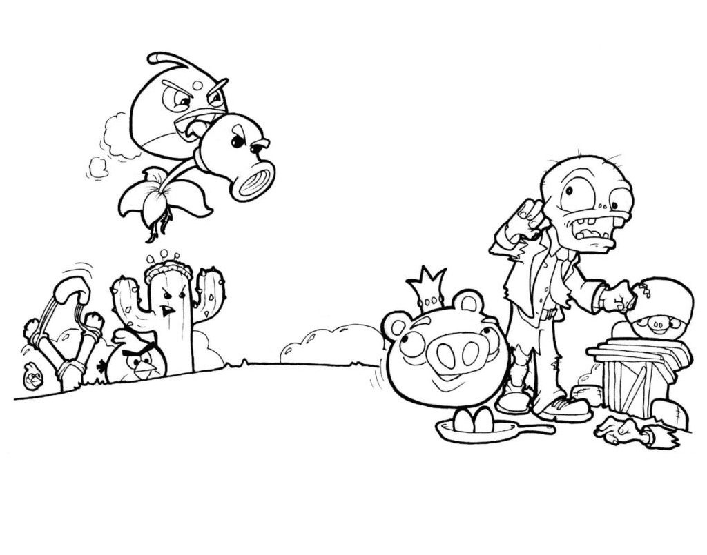 cartoon plants vs zombie coloring pages