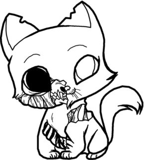 Chibi Zombie Cat Coloring Pages & book for kids.