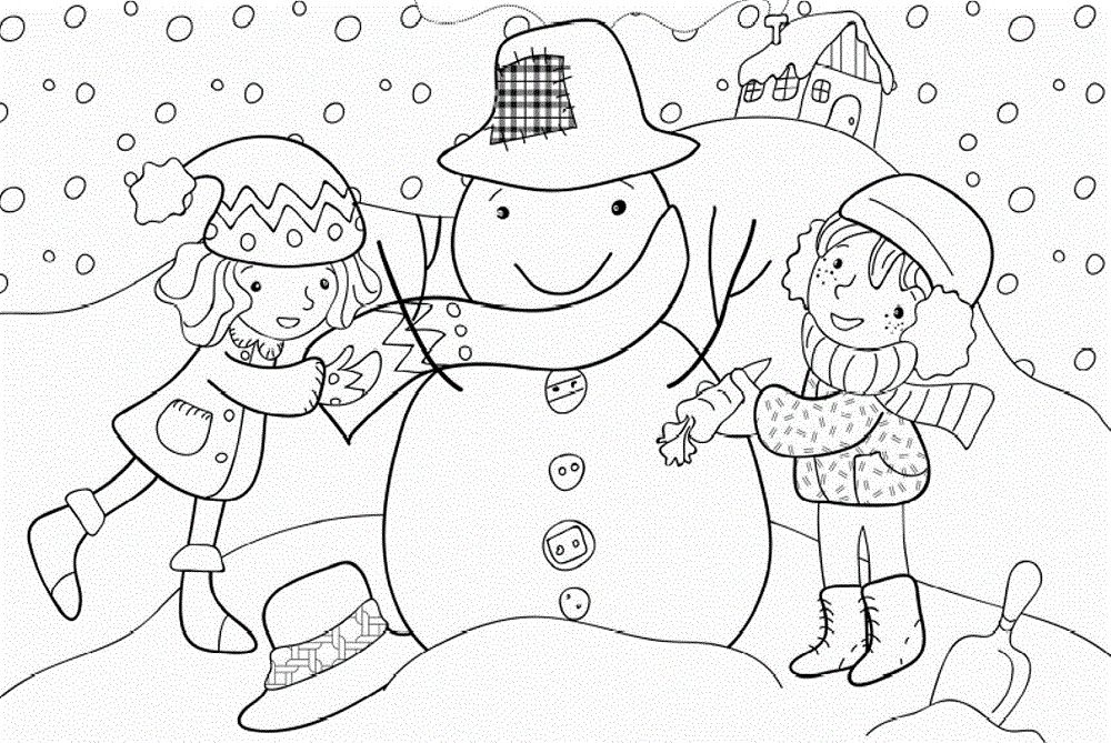 Children Playing in Winter Coloring Pages