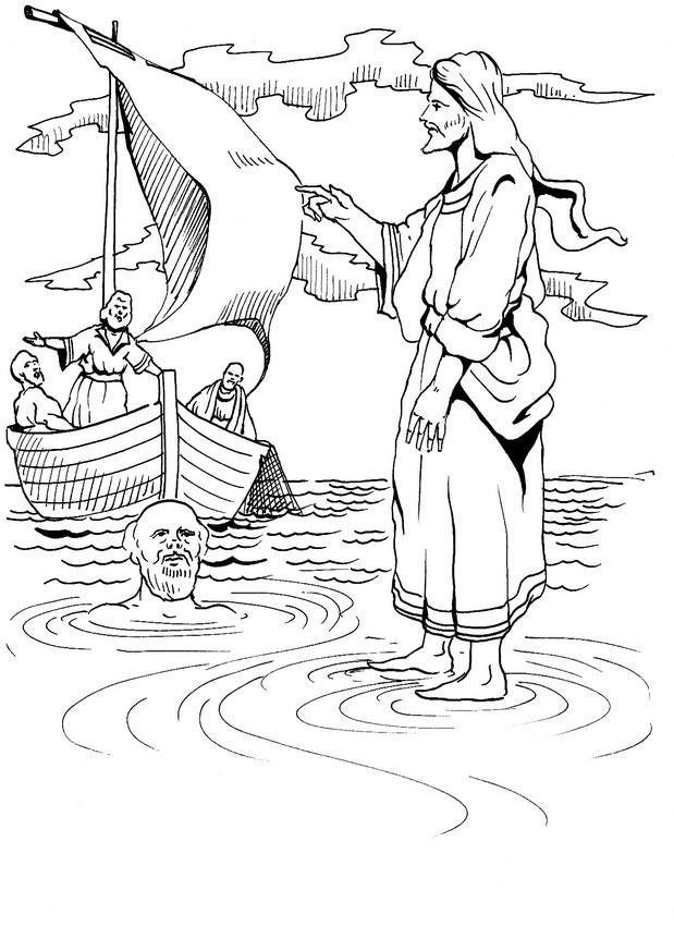 Children Coloring Pages of Jesus Walking on Water