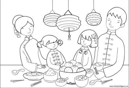 Chinese New Year Family Coloring Page