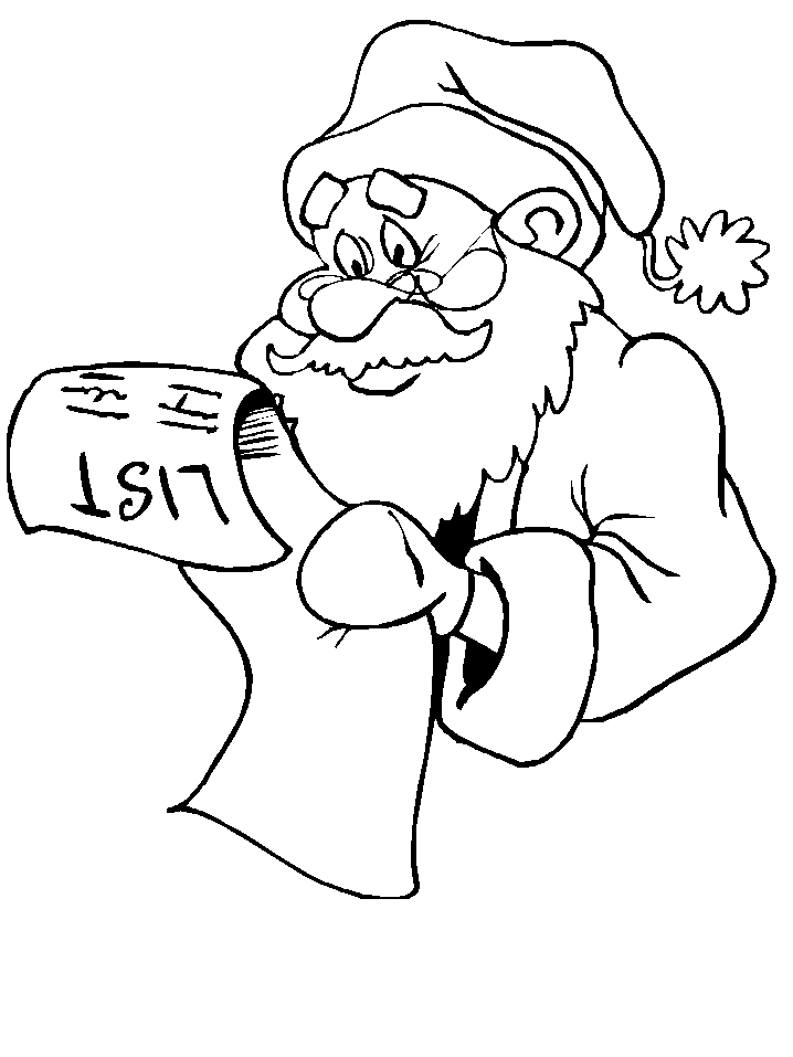 Santa and his list coloring page