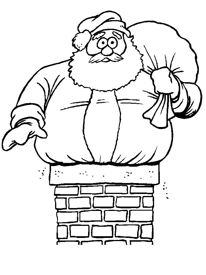 Santa stuck in chimney coloring page