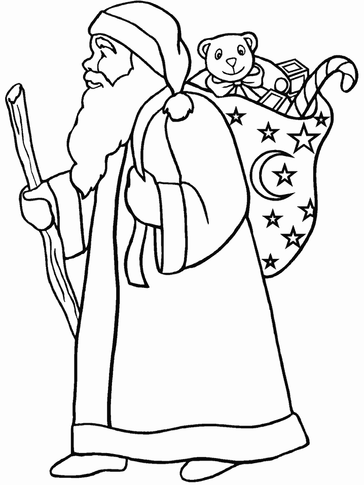 Old Santa with Cane Coloring Page