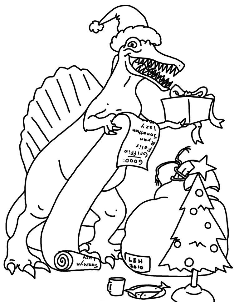 christmas dinosaur coloring pages