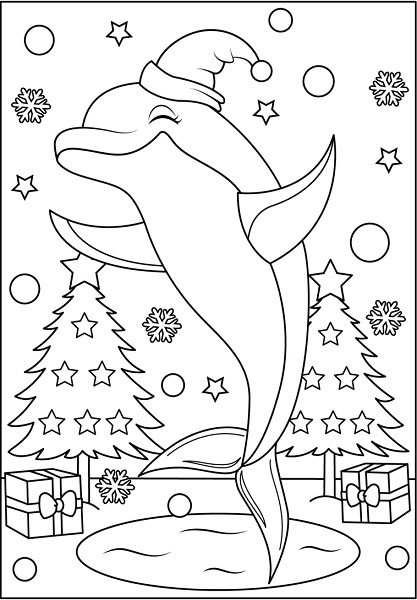 Christmas Dolphin Coloring Pages