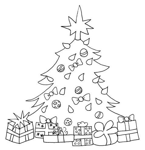 Christmas tree presents coloring page