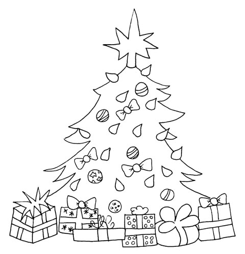 Christmas tree presents coloring page