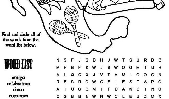 Cinco de Mayo Word Puzzle coloring page & book for kids.