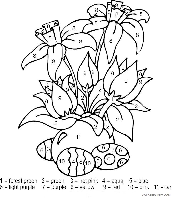 color by number flower coloring pages