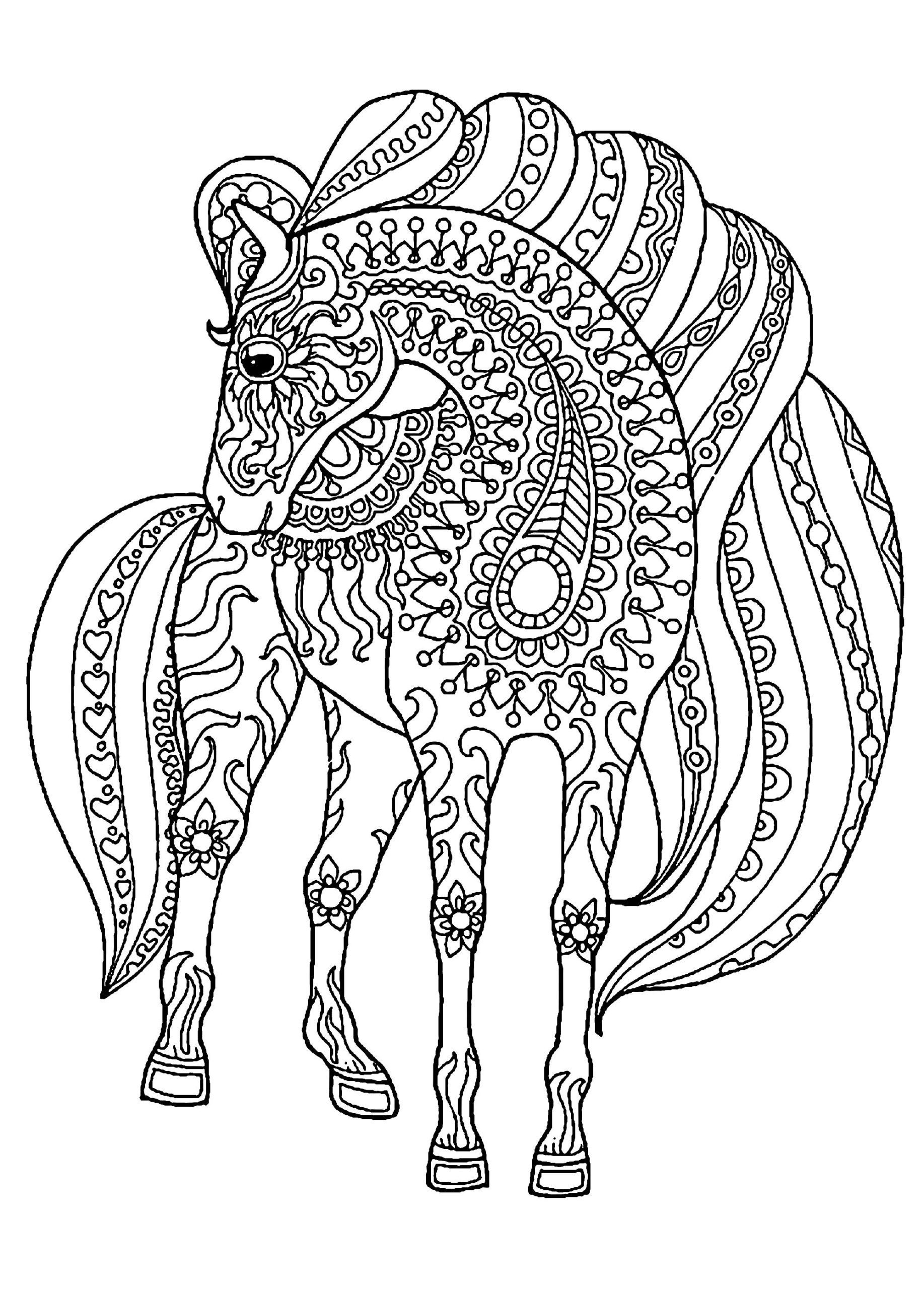 colored horse adult coloring pages