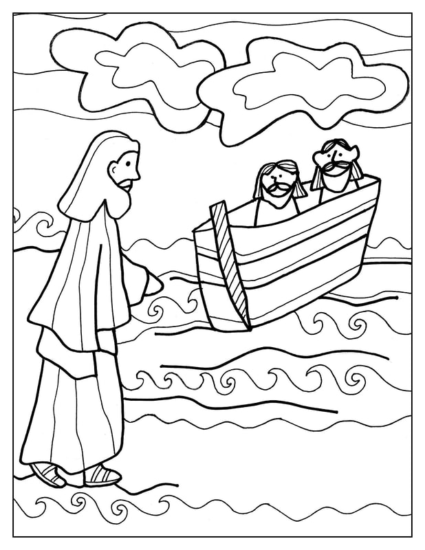 coloring page jesus walks on water