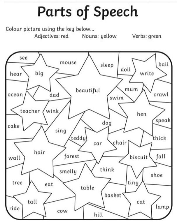 Coloring Page Parts of Speech Beginner