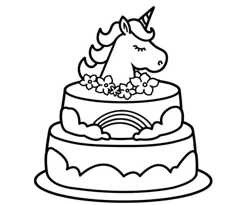 Coloring Page Unicorn Cake