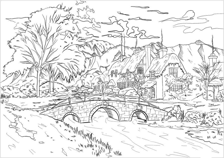 coloring pages adult water landscape