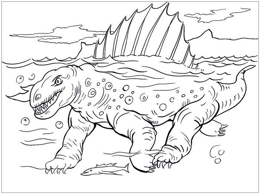 coloring pages dinosaur in water
