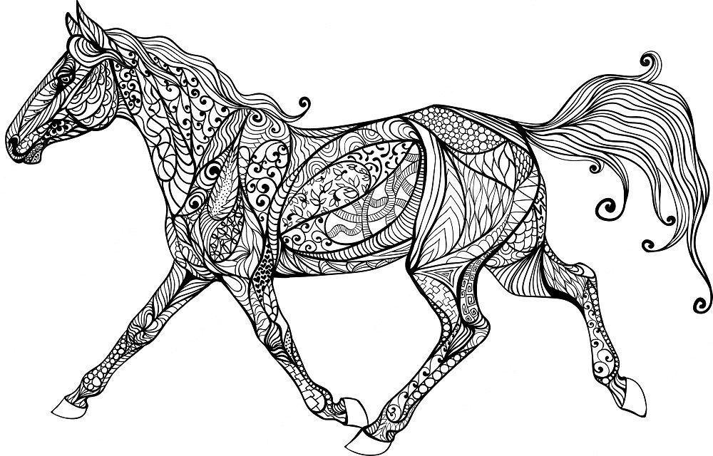 Coloring Pages for Adults Difficult Horse & book for kids.