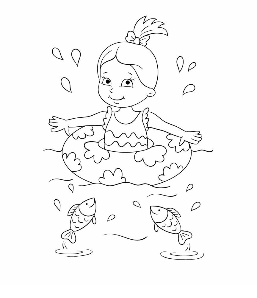 coloring pages for kids girl in water