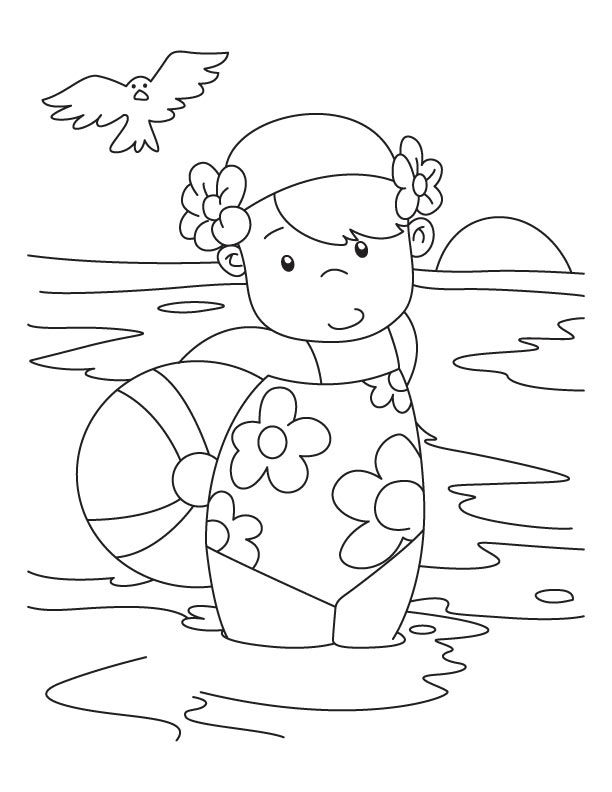 coloring pages for kids gril in water