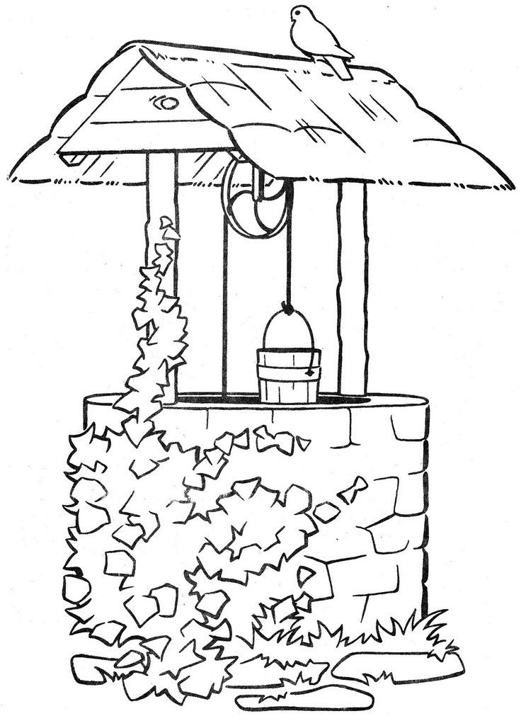 coloring pages for kids of a water well