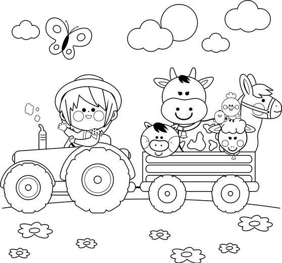 Coloring Pages Horse on Tractor