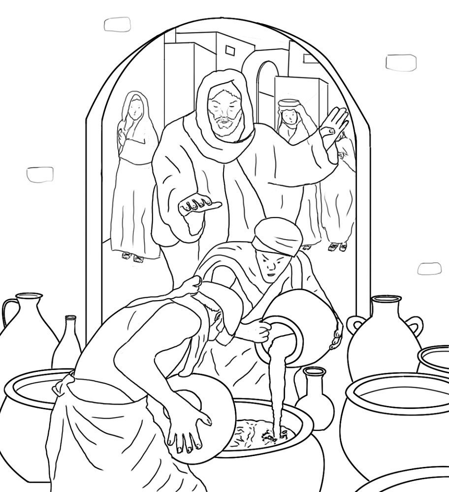 coloring pages jesus turns water to wine