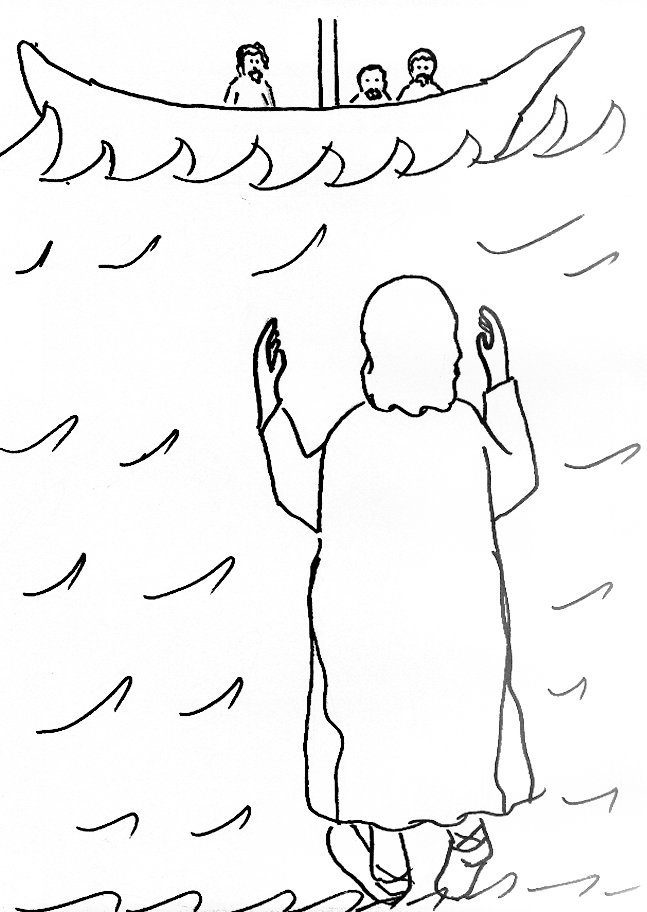 coloring pages jesus walk on water