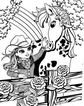 Coloring Pages Lisa Frank Princess with Horse & book for kids.