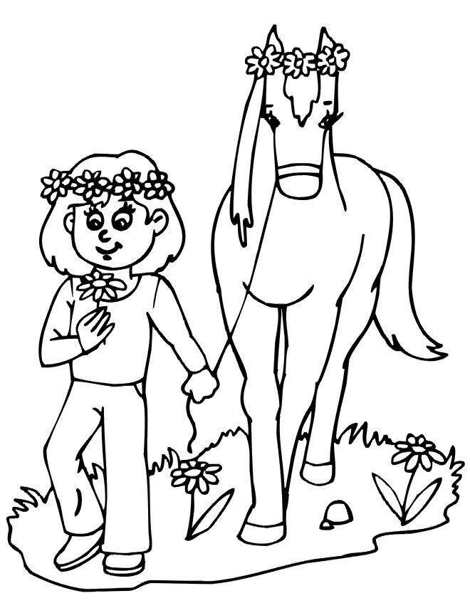coloring pages of a horse with a girl