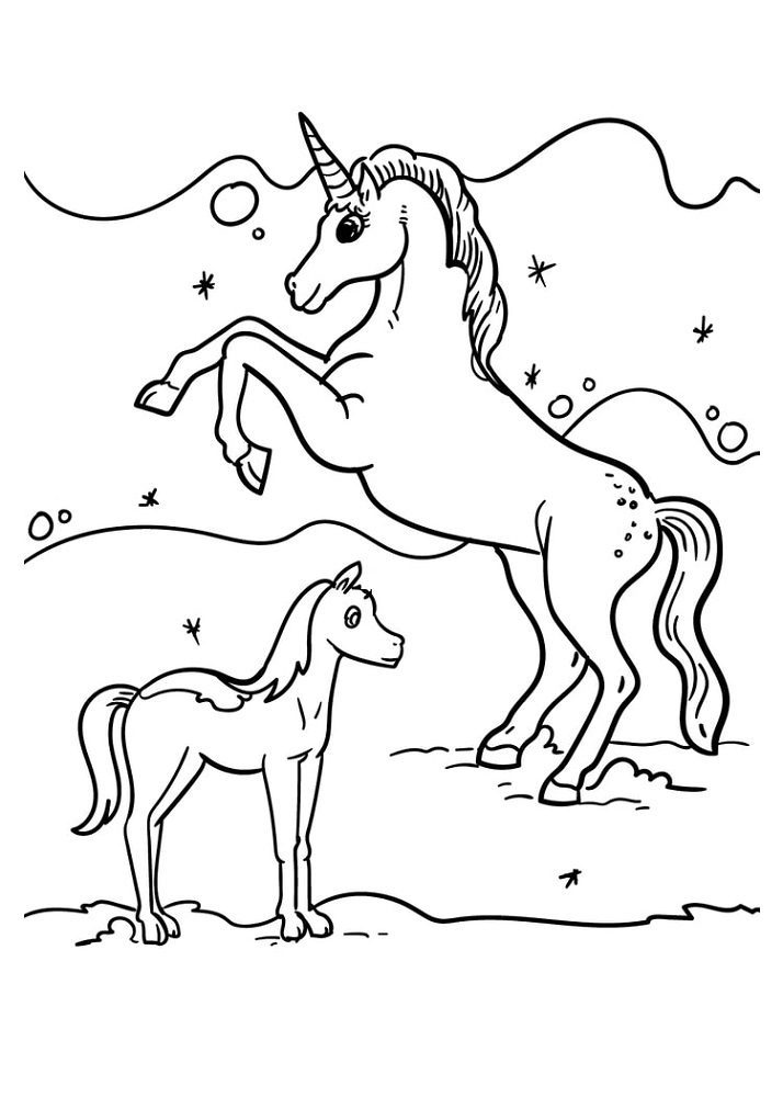 coloring pages of asmall horse and unicon