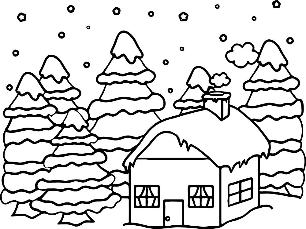 coloring pages of cabins in winter