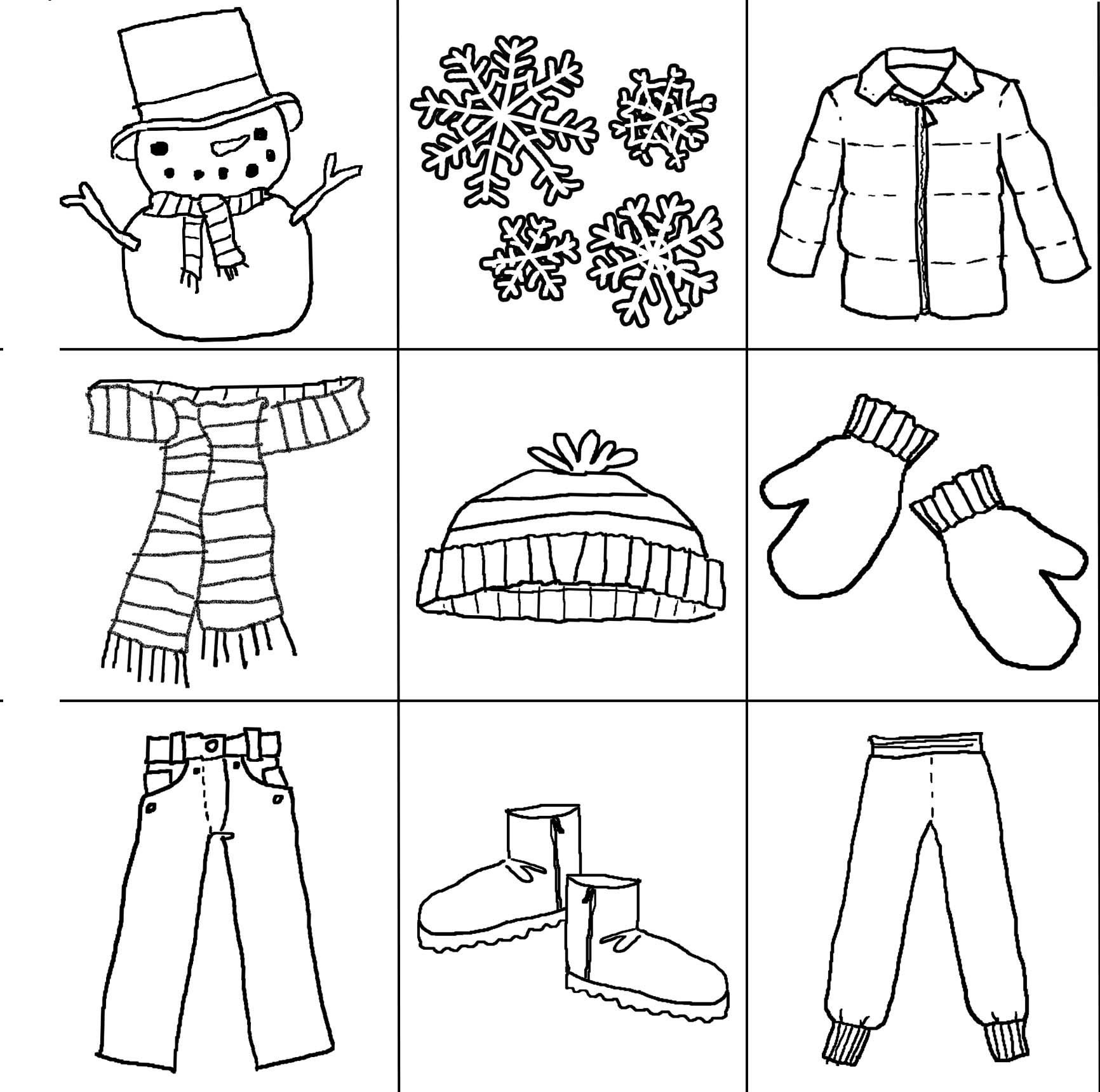 coloring pages of clothes to wear in winter