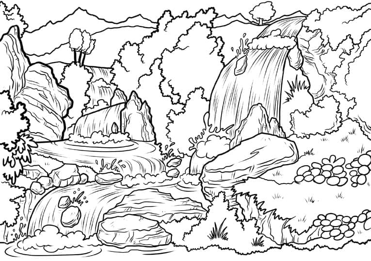 coloring pages of flowers and water fall