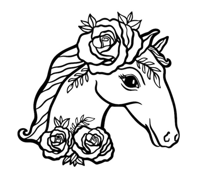 coloring pages of horse heads with flowers