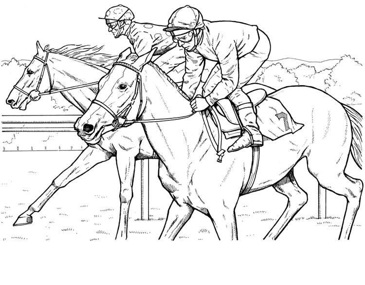 coloring pages of horse racers racing