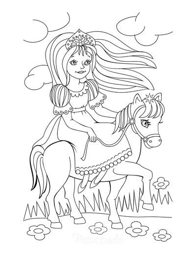 coloring pages of princess with horse images
