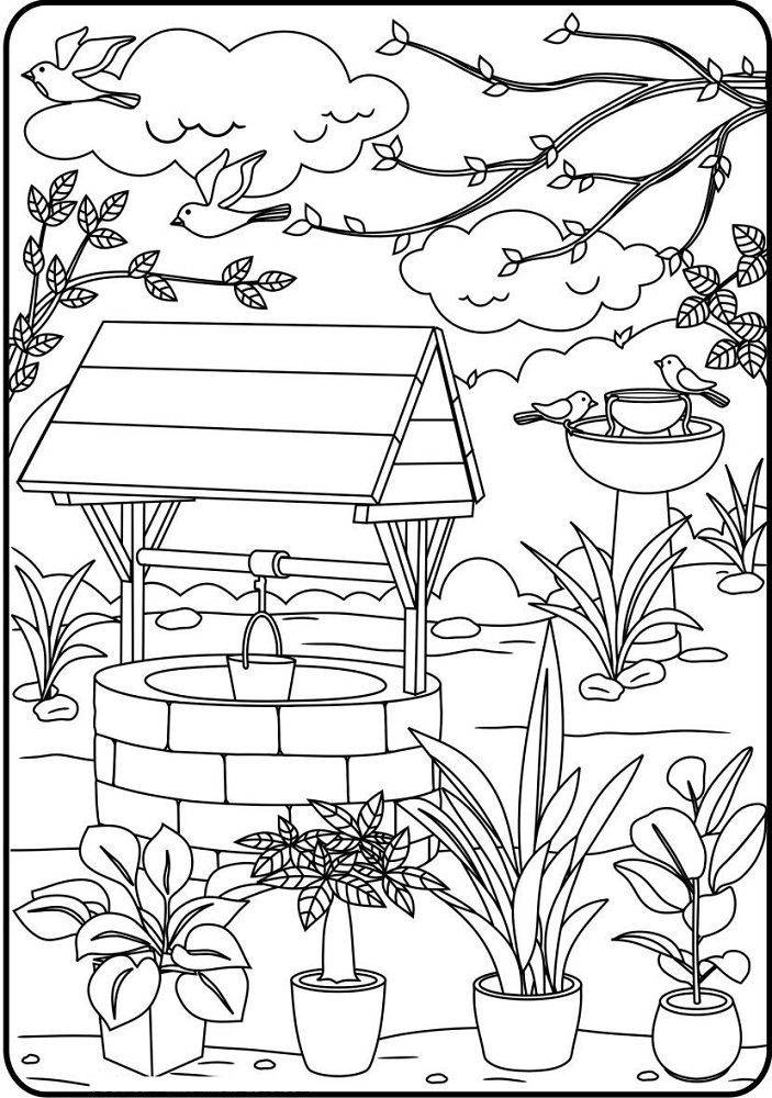 coloring pages of water at the well