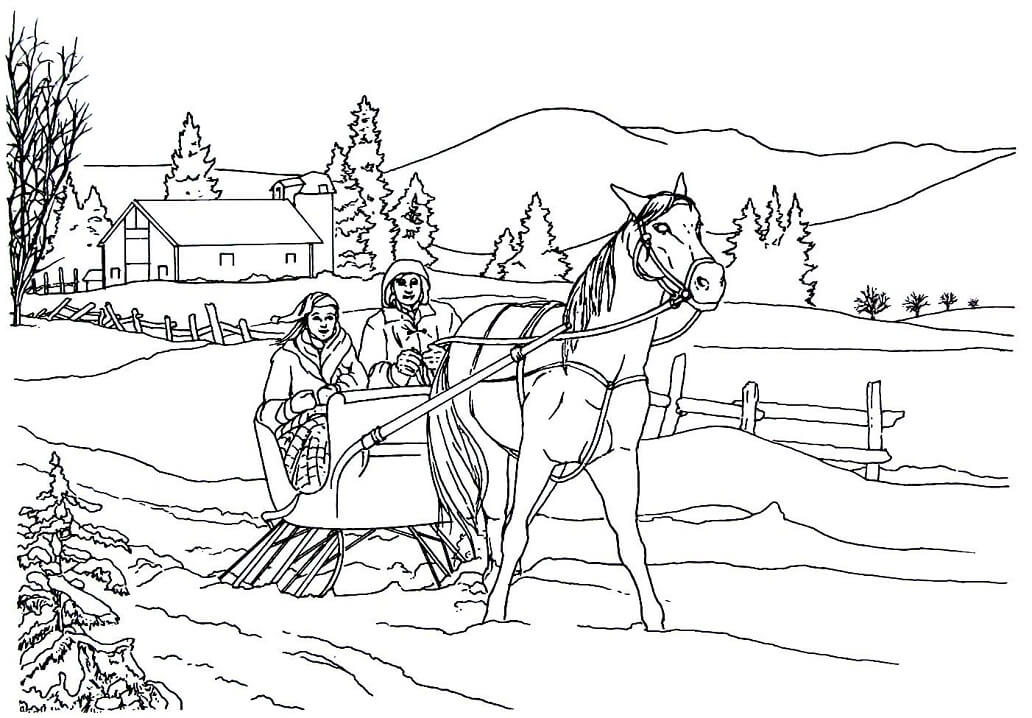 coloring pages one horse open sleigh