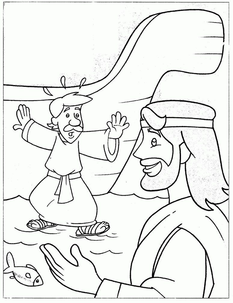 coloring pages peter walks on water