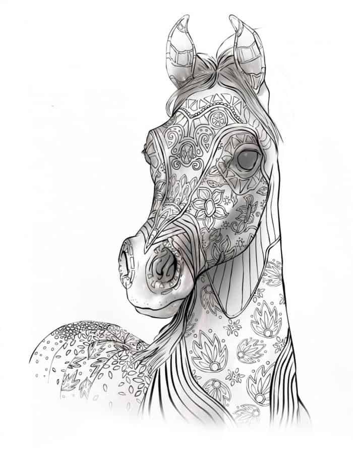 complecated horse coloring pages