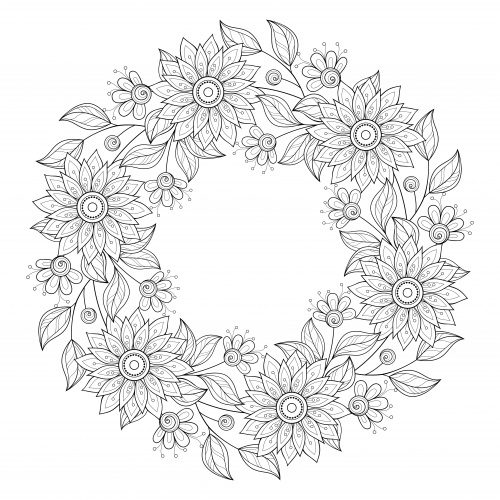 completed finished flower coloring pages