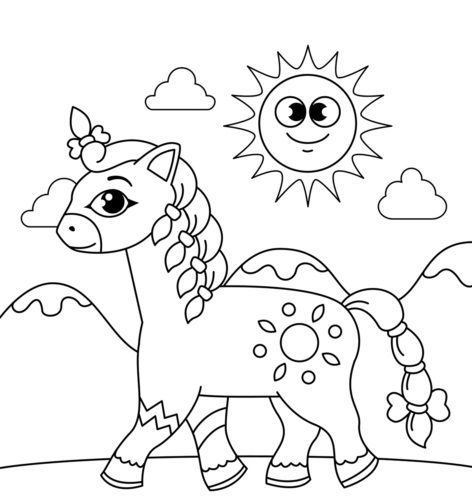 creative art coloring pages horse cartoon