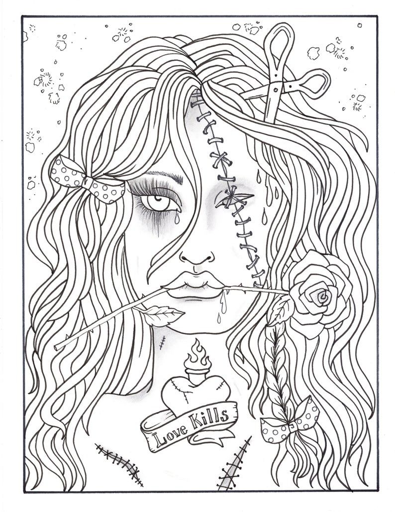 creepy zombie girl coloring pages