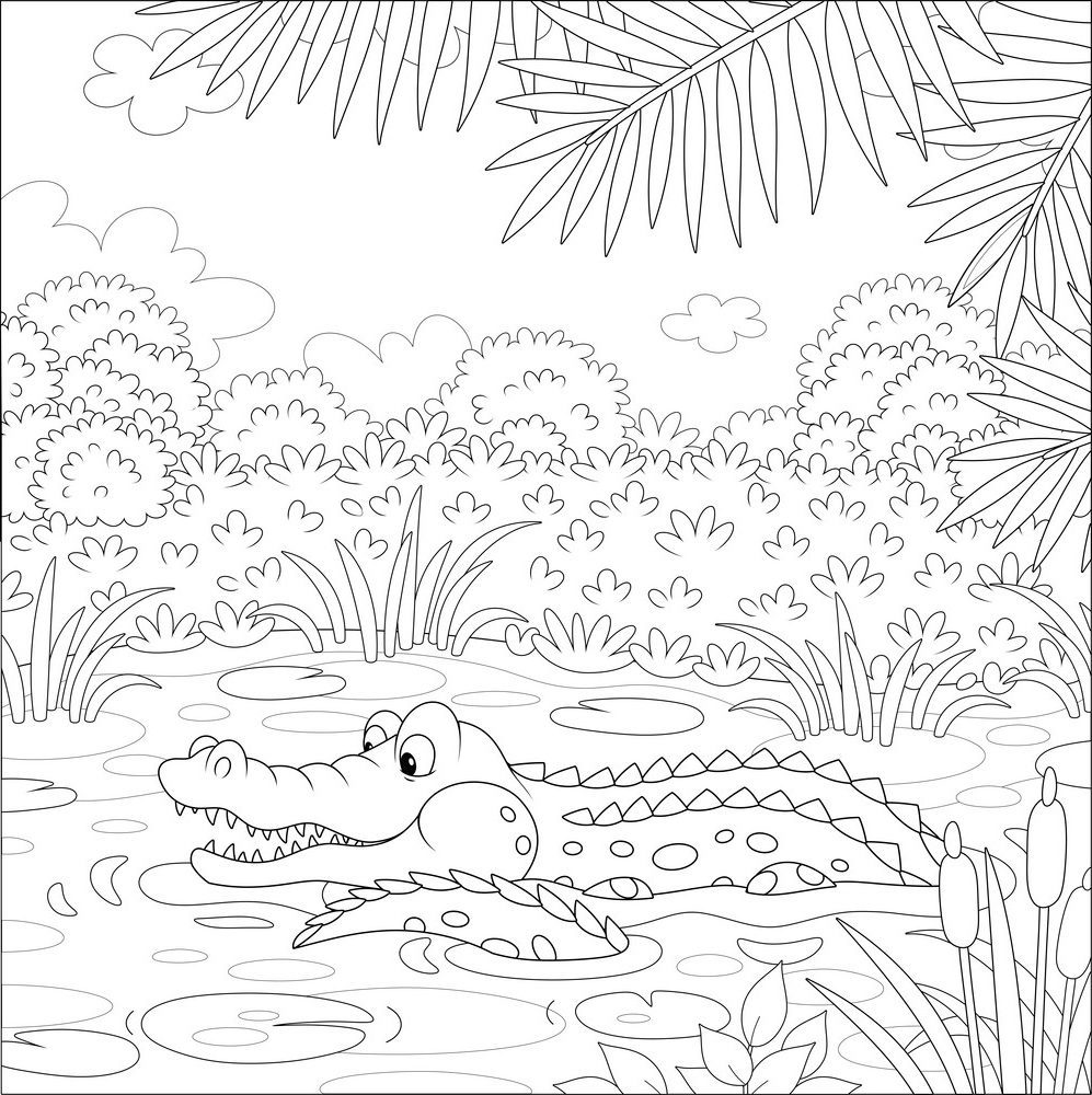 Croc Coloring Pages Under Water