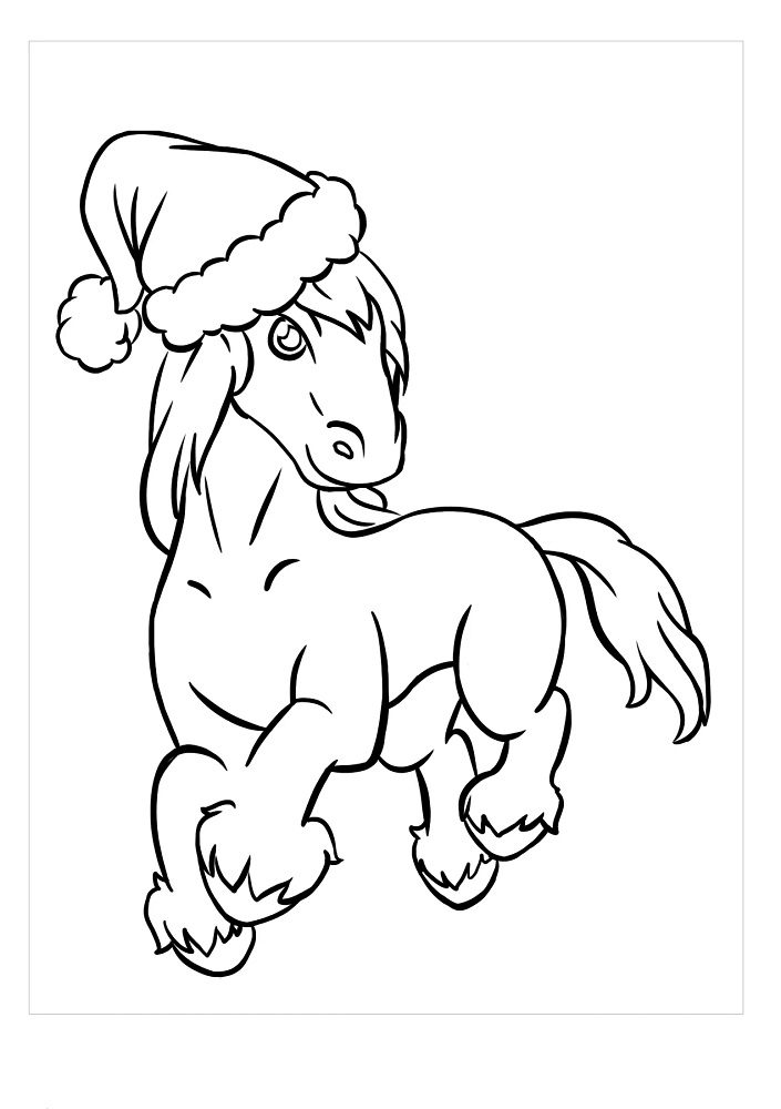 Cute Christmas Horse Coloring Pages & book for kids.