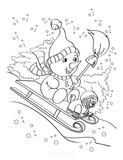 cute coloring pages of winter tobogan