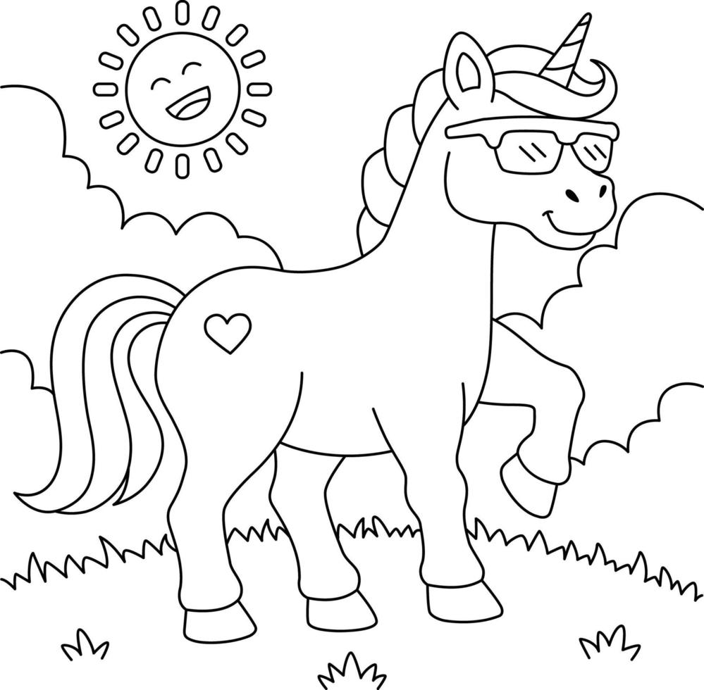 cute horse with sunglasses coloring pages for kids